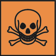 Hazard symbol: a skull and crossbones on an orange square